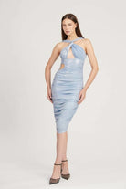 Saléa-Spring Blue Drapped Midi Dress-Elbise-1-Milagron.com