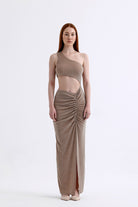 Sellie-Gloria Bej Simli Maxi Elbise-Elbise-1-Milagron.com