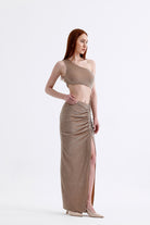 Sellie-Gloria Bej Simli Maxi Elbise-Elbise-4-Milagron.com