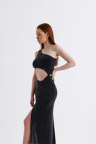 Sellie-Gloria Si̇yah Simli Maxi Elbise-Elbise-3-Milagron.com