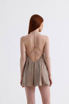 Sellie-Luna Halka Detaylı Mini Elbise - Bej-Elbise-2-Milagron.com