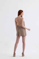 Sellie-Luna Halka Detaylı Mini Elbise - Bej-Elbise-3-Milagron.com