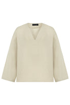 Sertaç Taşdelen-Açık Kahverengi %100 Keten V Yaka Oversized Erkek T-shirt Model T 18-T-Shirts-3-Milagron.com