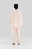 Sertaç Taşdelen-Açık Kahverengi %100 Keten V Yaka Oversized Erkek T-shirt Model T 18-T-Shirts-5-Milagron.com