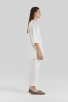 Sertaç Taşdelen-Beyaz %100 Keten Beli Lastikli Erkek Pantolon Model P 05-Pantolon-4-Milagron.com