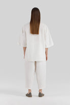 Sertaç Taşdelen-Beyaz %100 Keten Beli Lastikli Erkek Pantolon Model P 05-Pantolon-5-Milagron.com