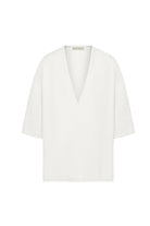 Sertaç Taşdelen-Beyaz %100 Keten Derin V Yaka Oversized Erkek T-shirt Model T 11-T-Shirts-3-Milagron.com