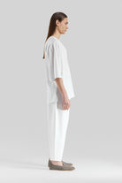 Sertaç Taşdelen-Beyaz %100 Pamuk Derin V Yaka Oversized Erkek T-shirt Model T 02-T-Shirts-2-Milagron.com