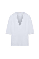 Sertaç Taşdelen-Beyaz %100 Pamuk Derin V Yaka Oversized Erkek T-shirt Model T 02-T-Shirts-3-Milagron.com