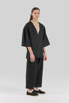 Sertaç Taşdelen-Siyah %100 Keten Beli Lastikli Erkek Pantolon Model P 03-Pantolon-2-Milagron.com