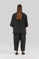 Sertaç Taşdelen-Siyah %100 Keten Beli Lastikli Erkek Pantolon Model P 03-Pantolon-4-Milagron.com