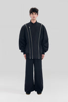 Sertaç Taşdelen-Siyah %100 Polyester Fermuarlı Oversized Erkek Bomber Ceket Mont J 03-Ceket-1-Milagron.com