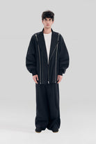 Sertaç Taşdelen-Siyah %100 Polyester Fermuarlı Oversized Erkek Bomber Ceket Mont J 03-Ceket-3-Milagron.com