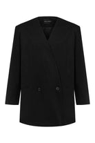 Sertaç Taşdelen-Siyah %40 Pes %60 Naylon Yakasız Kruvaze Oversized Erkek Ceket Model J 02-Ceket-3-Milagron.com