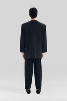 Sertaç Taşdelen-Siyah %40 Pes %60 Naylon Yakasız Kruvaze Oversized Erkek Ceket Model J 02-Ceket-5-Milagron.com