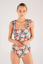 Shikoo Swimwear-Gri Fırfır Askılı Çiçekli Mayo-Bikini & Mayo-1-Milagron.com