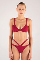 Shikoo Swimwear-Üçgen Bordo Belden Kemerli Bikini Takımı-Bikini & Mayo-1-Milagron.com
