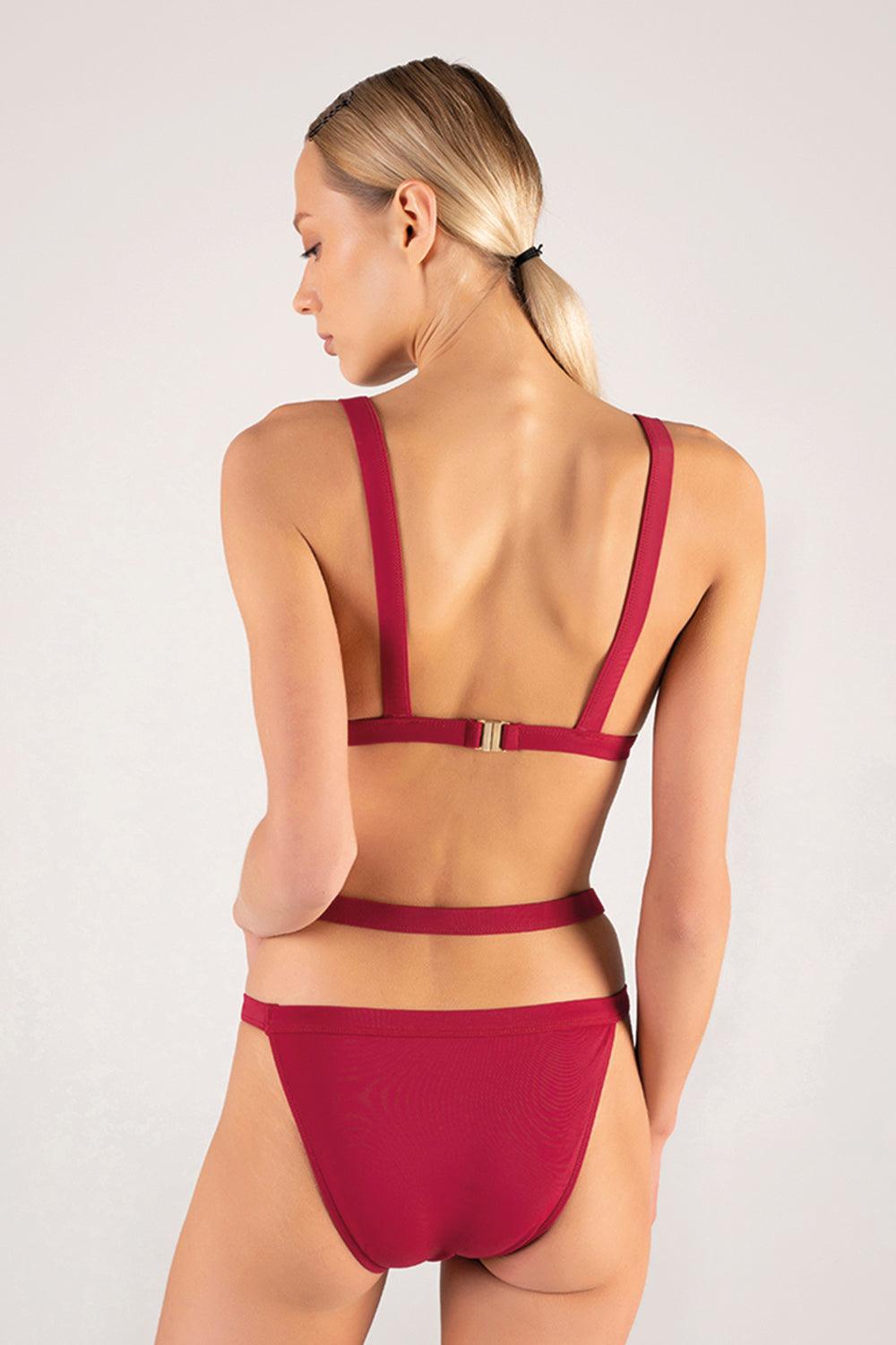 Shikoo Swimwear-Üçgen Bordo Belden Kemerli Bikini Takımı-Bikini & Mayo-2-Milagron.com