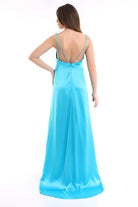 Silk Parade-Saf İpek Saten Mavi Gece Elbisesi-Elbise-3-Milagron.com