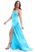 Silk Parade-Saf İpek Saten Mavi Gece Elbisesi-Elbise-4-Milagron.com
