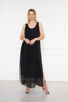 Silk Parade-Saf İpek Şifon Siyah Elbise-Elbise-2-Milagron.com