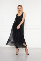 Silk Parade-Saf İpek Şifon Siyah Elbise-Elbise-5-Milagron.com