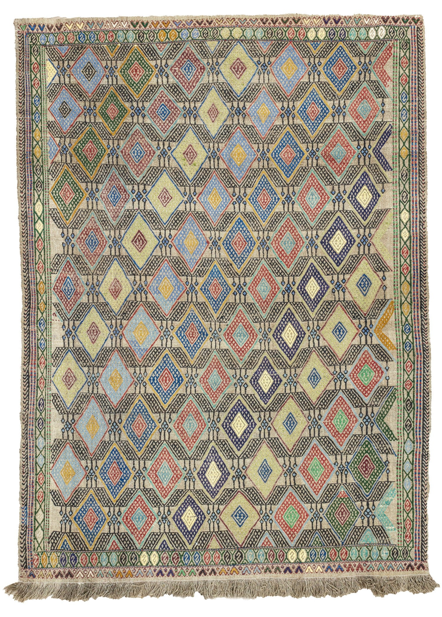 Soho Antiq-Akasya Geometrik Tasarımlı Yün Cicim Kilim 135x186 Cm-Halı-1-Milagron.com
