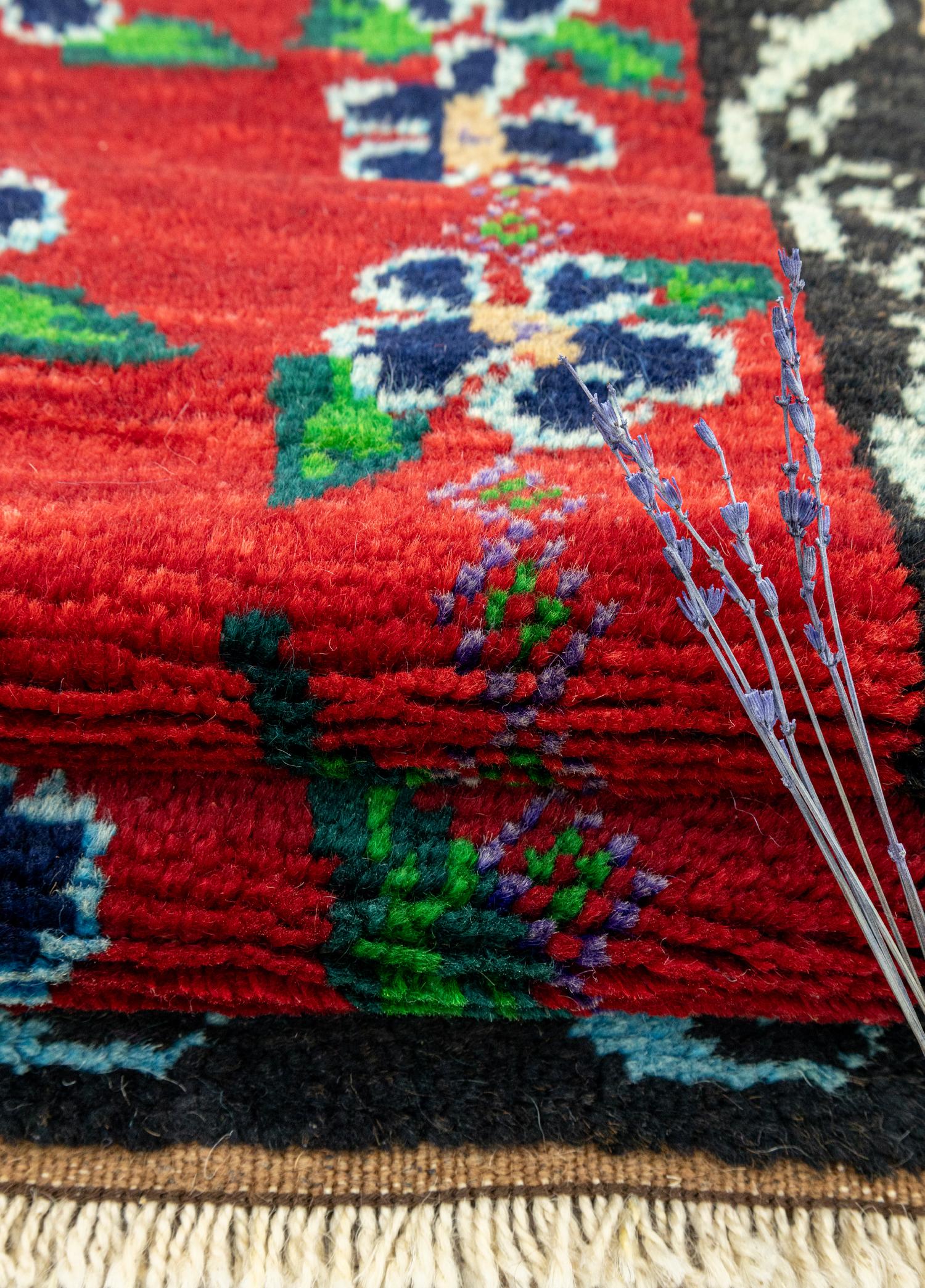 Soho Antiq-Derda çiçek Desenli Kırmızı El Dokuma Halı 122x282 Cm-Halı-4-Milagron.com