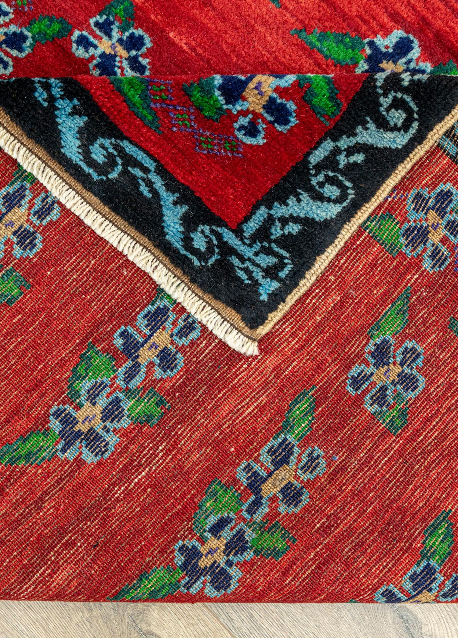 Soho Antiq-Derda çiçek Desenli Kırmızı El Dokuma Halı 122x282 Cm-Halı-5-Milagron.com