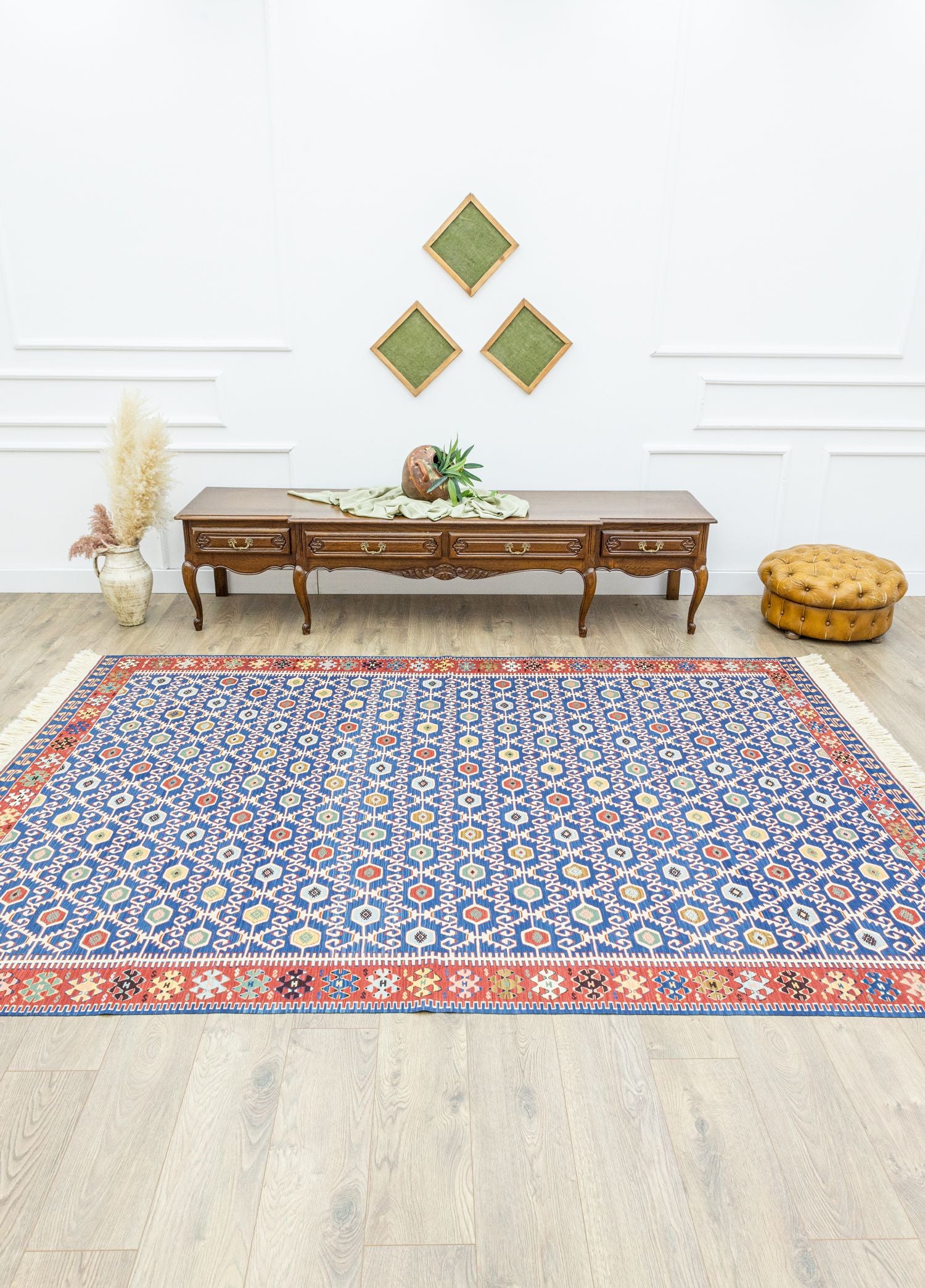 Soho Antiq-Koltan Geometrik Desenli Mavi Yün Kilim 202 X 293 Cm-Kilim-2-Milagron.com