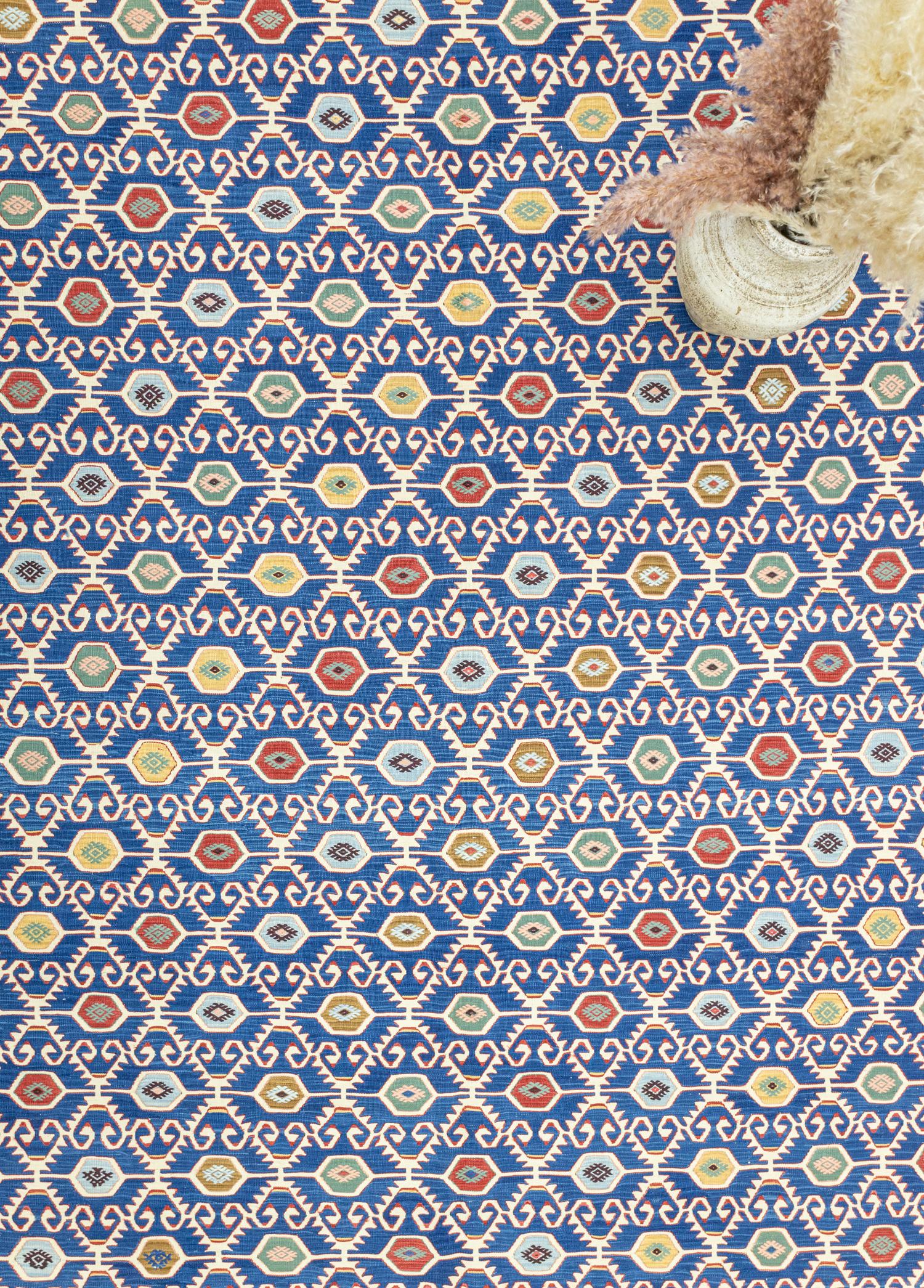Soho Antiq-Koltan Geometrik Desenli Mavi Yün Kilim 202 X 293 Cm-Kilim-3-Milagron.com