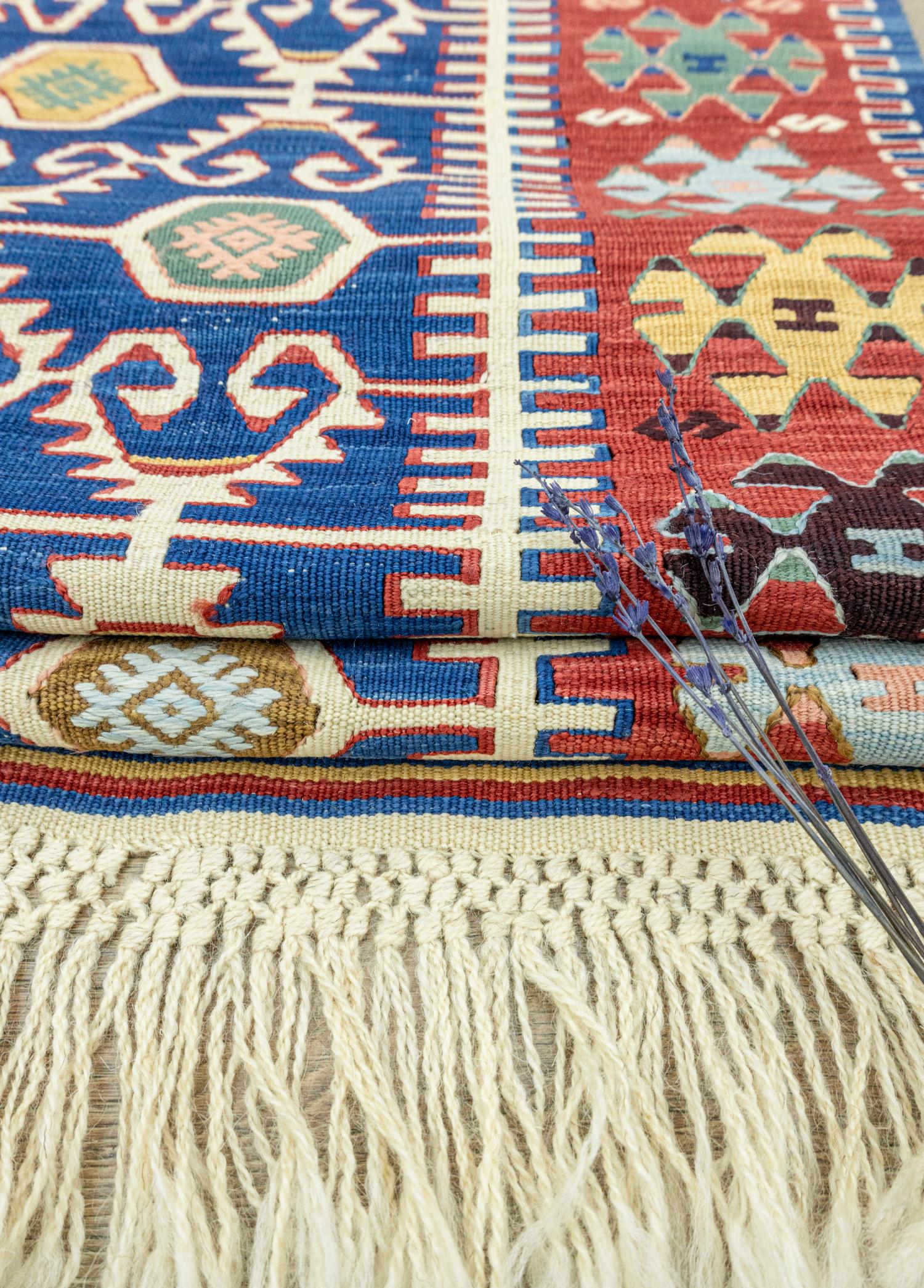 Soho Antiq-Koltan Geometrik Desenli Mavi Yün Kilim 202 X 293 Cm-Kilim-4-Milagron.com