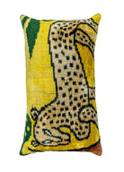 Soho Antiq-Linn El Yapımı İkat Leopar Figürlü Kadife Yastık 30x50 Cm-Kırlent-1-Milagron.com