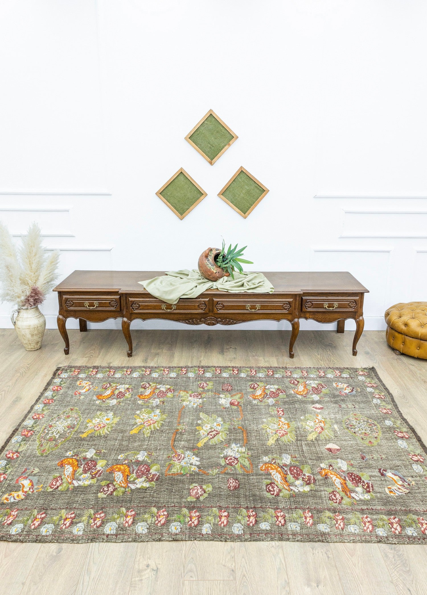 Soho Antiq-Setenay Kanaviçe İşlemeli El Dokuma Yün Kilim 154x221 Cm-Halı-2-Milagron.com
