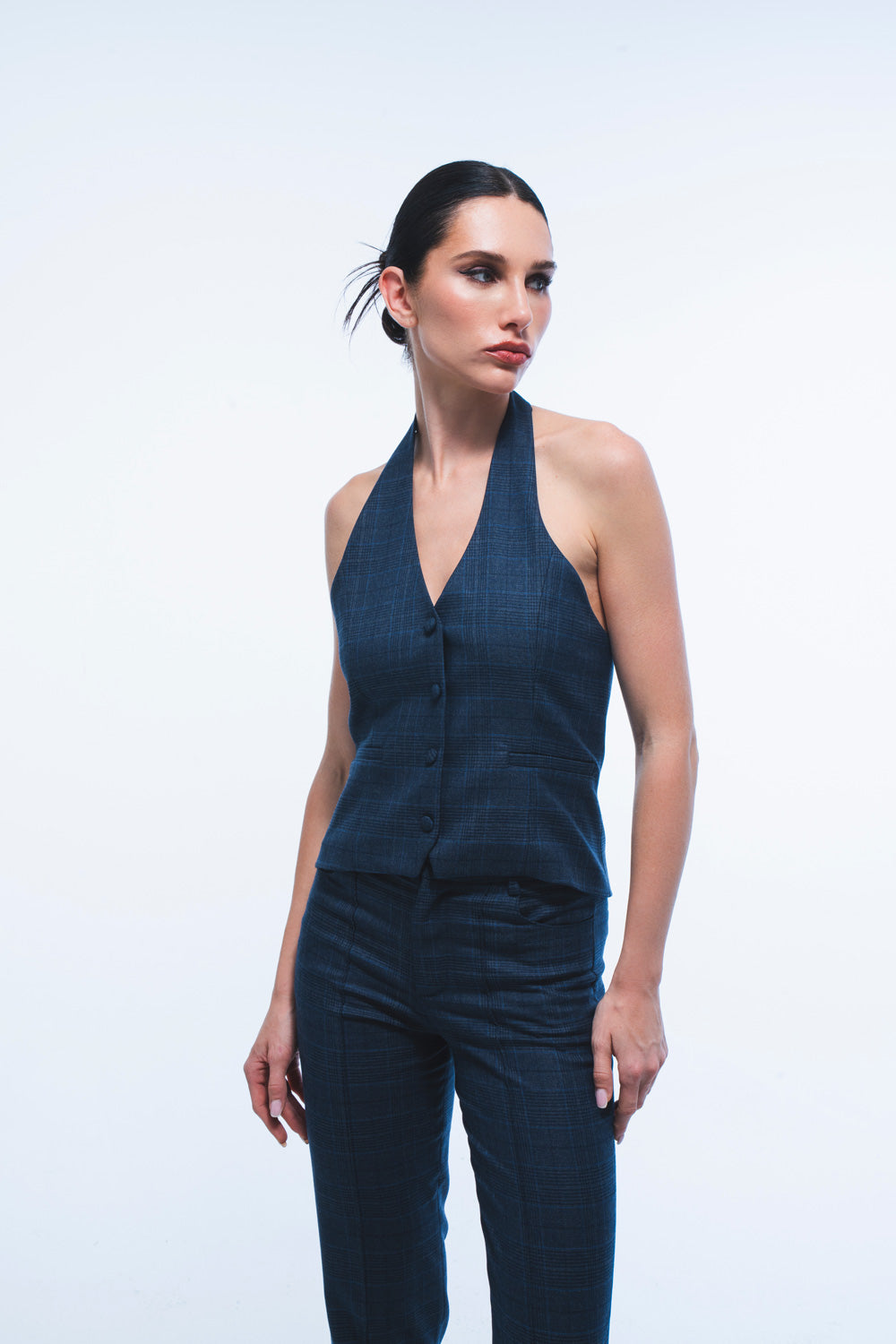 SiRen Halter Yaka Ekoseli Yelek