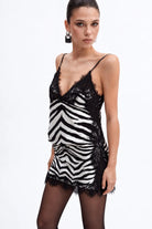 Zebra Desenli Dantel Detayli Saten MiNi ElbiSe