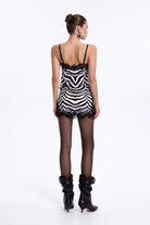 Zebra Desenli Dantel Detayli Saten MiNi ElbiSe