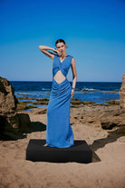 Elin Ruched Maxi Dress In Blue - 0