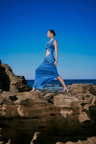 Elin Ruched Maxi Dress In Blue - 3