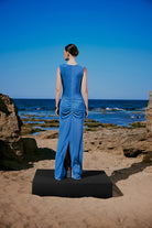 Elin Ruched Maxi Dress In Blue - 4