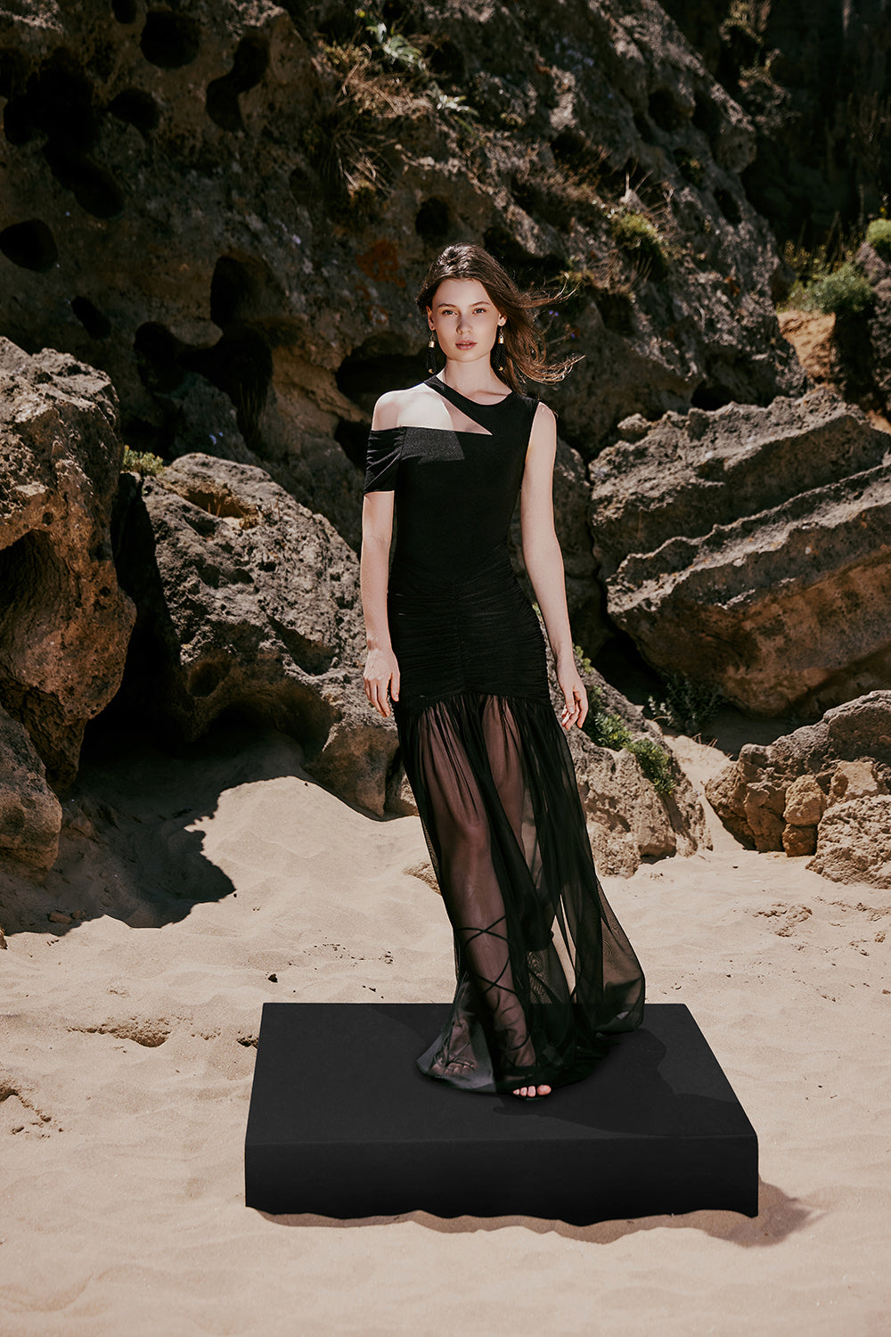 Stilla Ruched & Tulle Maxi Dress - 0