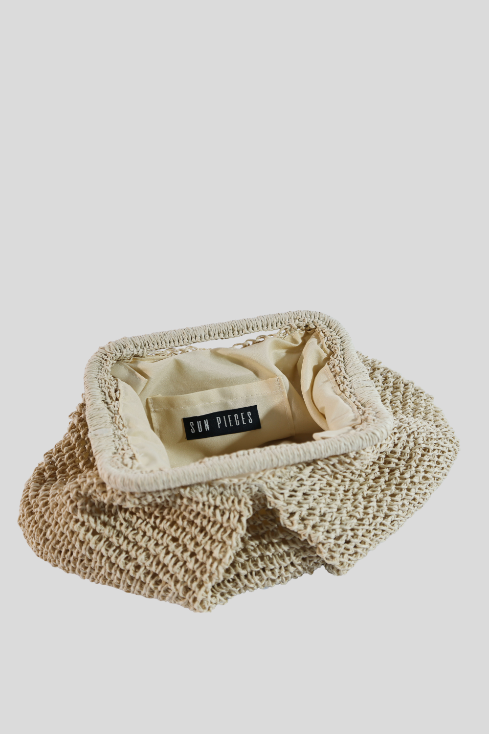 Krem Rafya Örgü Clutch, El Çantası - 2