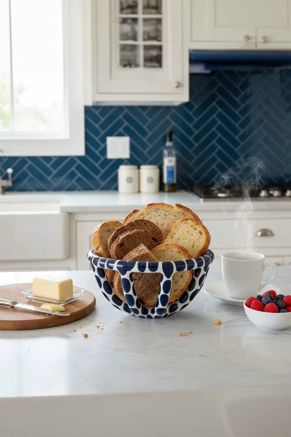 Mavi Benekli Seramik Sepet - 0