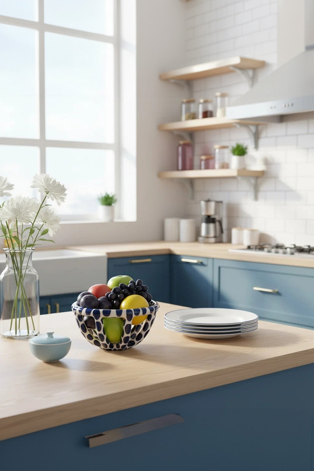 Mavi Benekli Seramik Sepet - 5