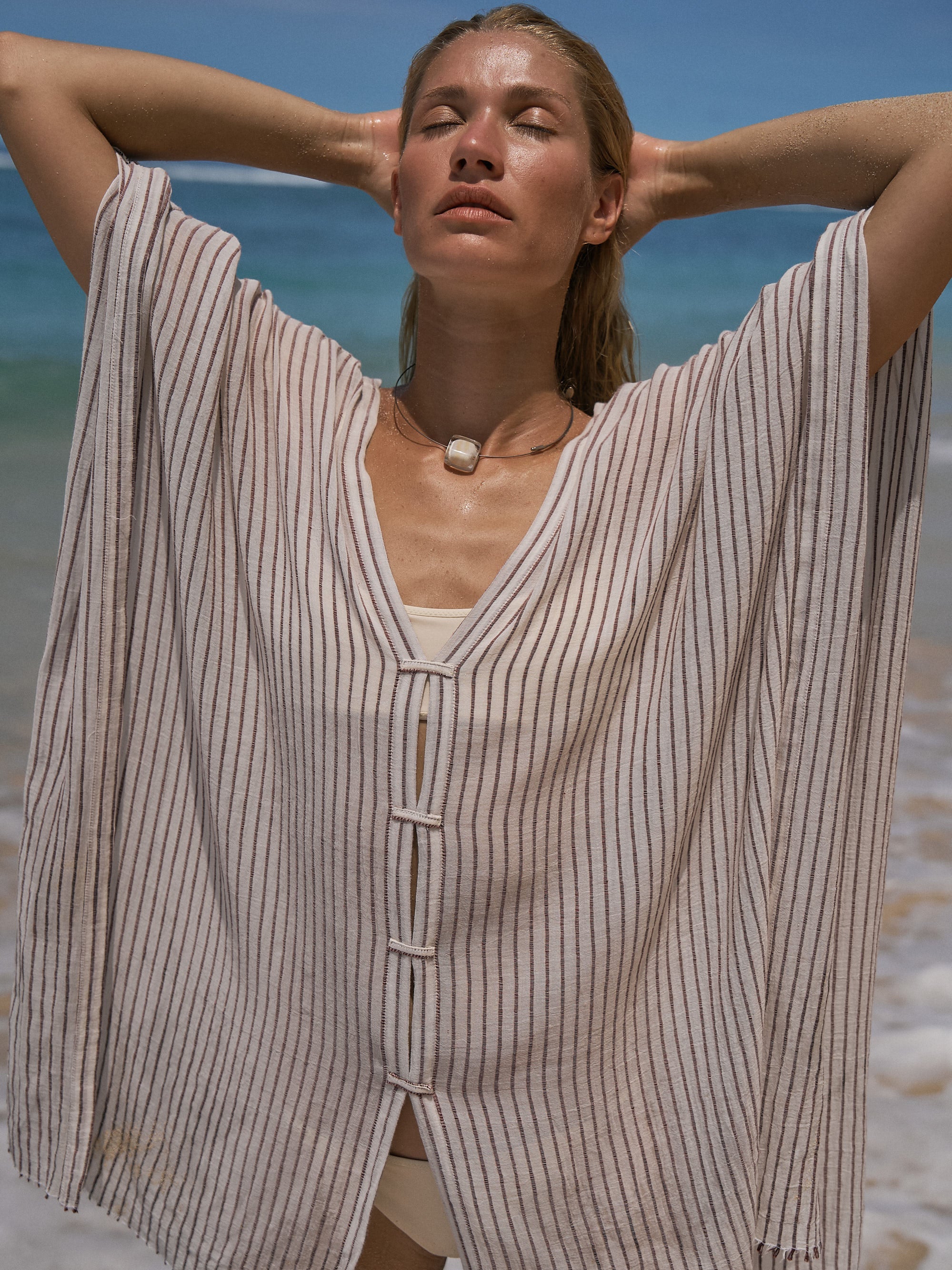 The Handloom-Ava Kimono Burgundy Stripes-Kimono-2-Milagron.com