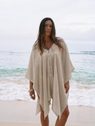 The Handloom-Ava Kimono Khaki Green Stripes-Kimono-1-Milagron.com