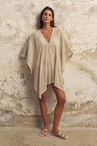 The Handloom-Ava Kimono Khaki Green Stripes-Kimono-1-Milagron.com