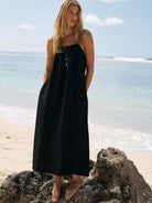 The Handloom-Bliss Flow Maxi Dress Black-Elbise-1-Milagron.com
