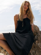 The Handloom-Bliss Flow Maxi Dress Black-Elbise-2-Milagron.com