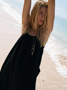 The Handloom-Bliss Flow Maxi Dress Black-Elbise-3-Milagron.com